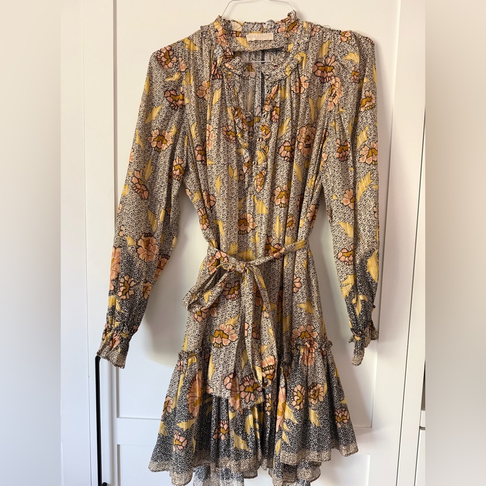 Ulla Johnson Floral Long Sleeve Dress in Yellow and Pink